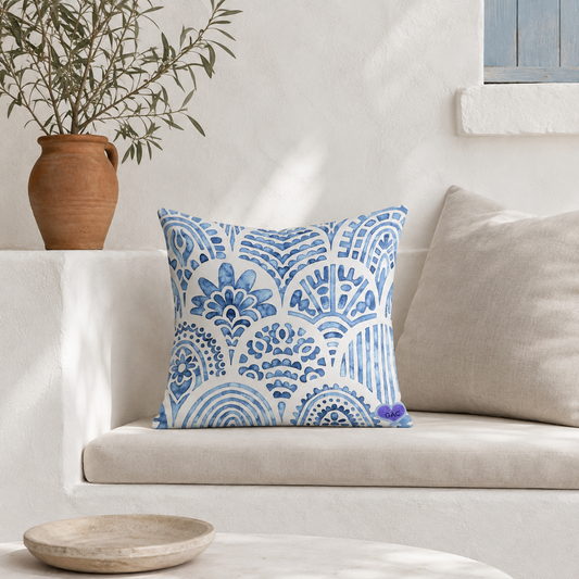 Azure Mosaic Premium Decorative Cushion