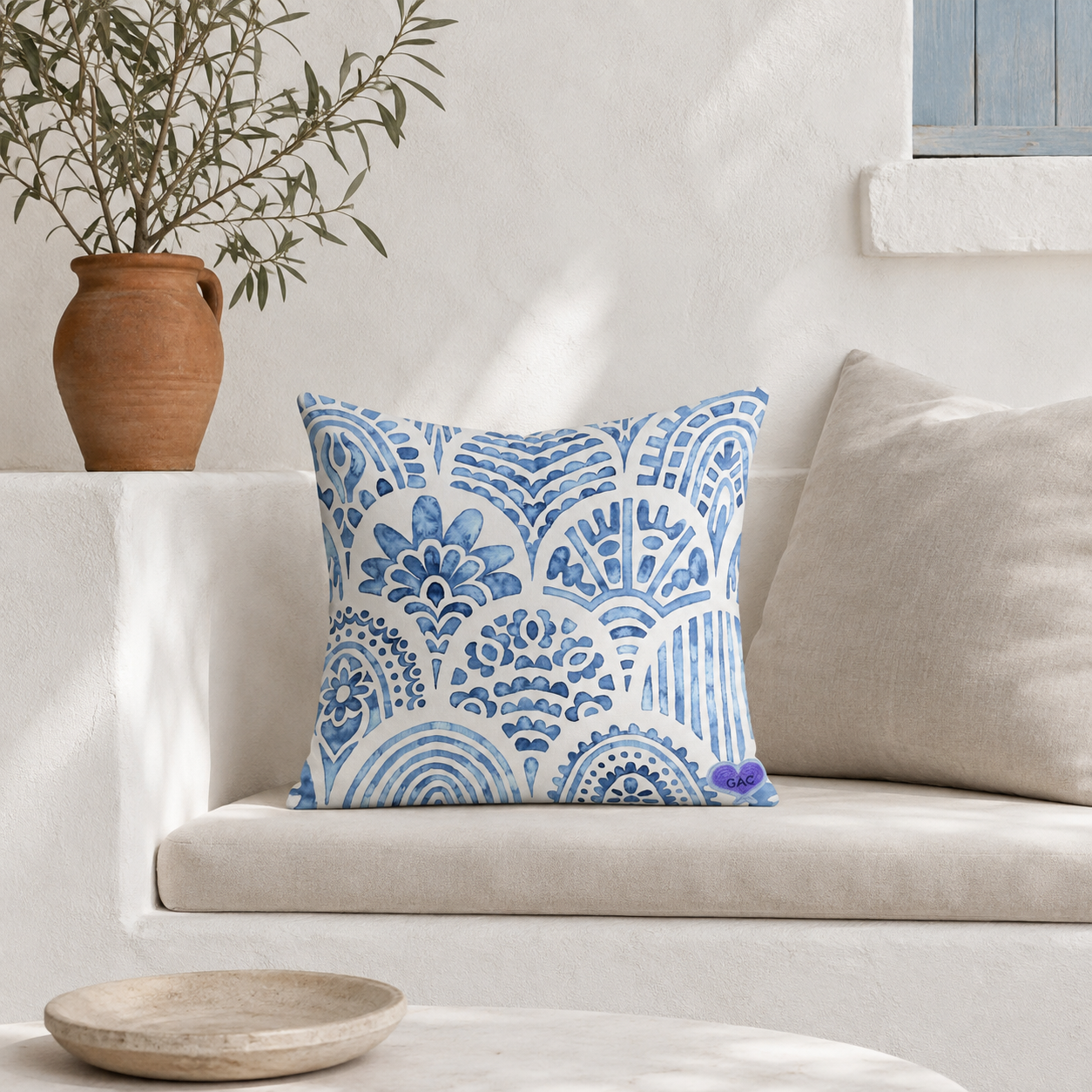 Azure Mosaic Premium Decorative Cushion