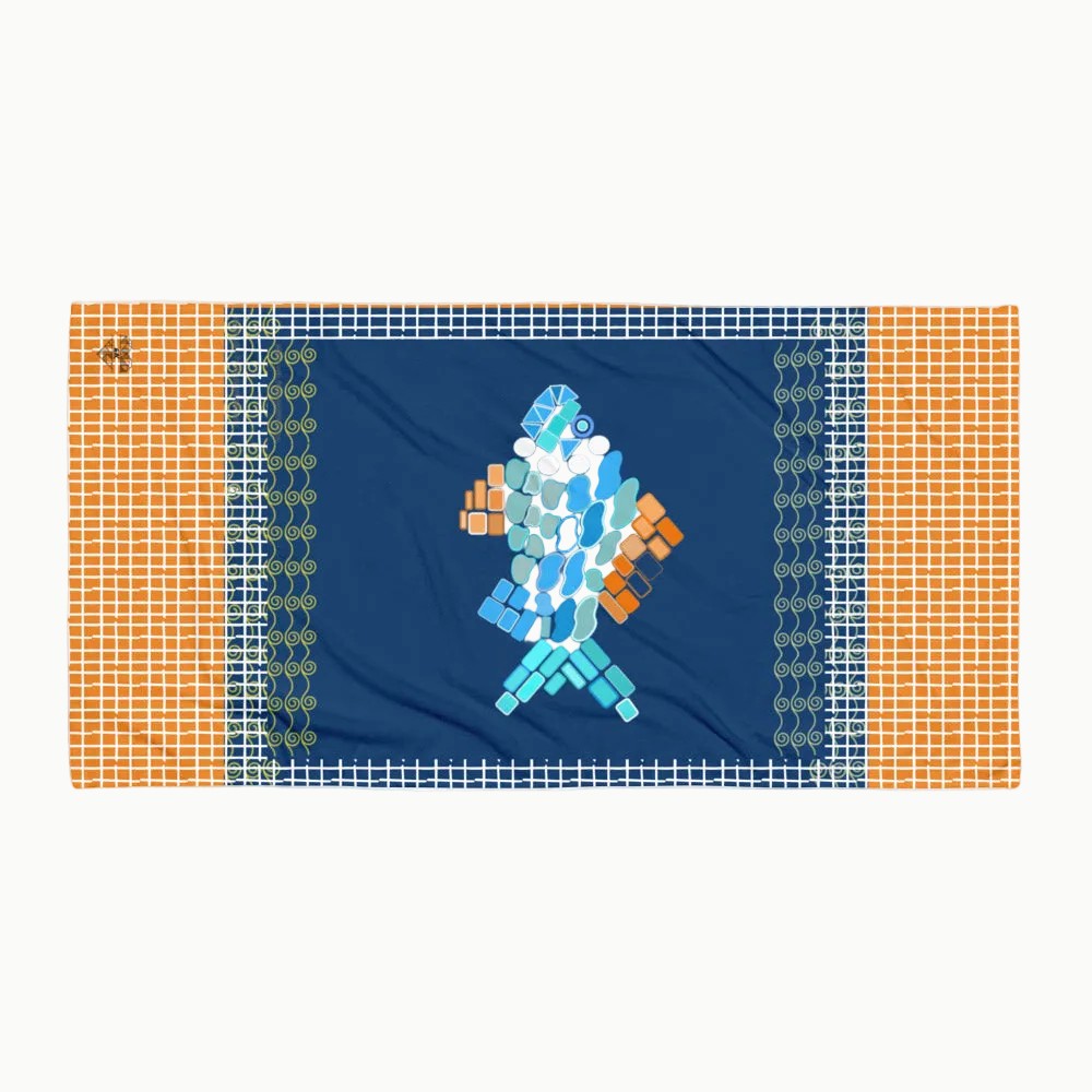 Mosaic Fish Beach Towel in Blue — GAC Summer