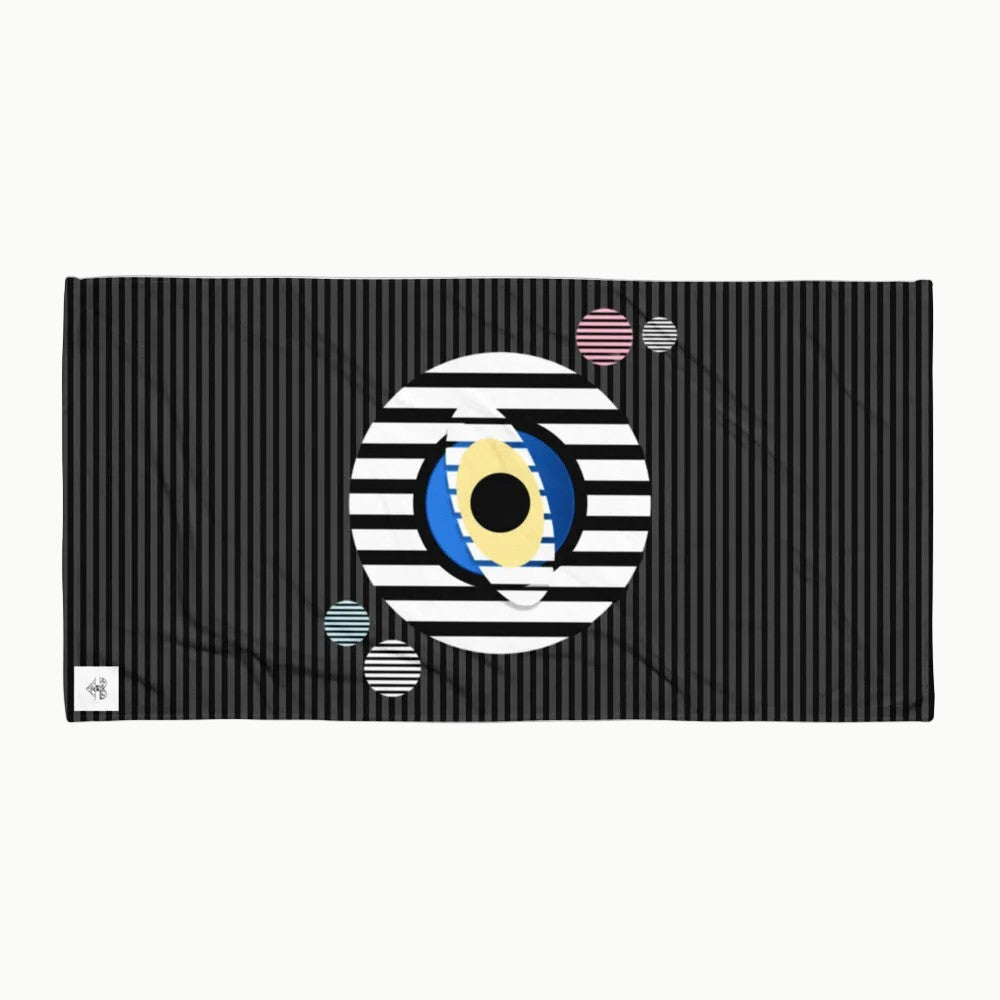 Yellow Eye Striped Beach Towel – Black & White Modern Coastal Towel