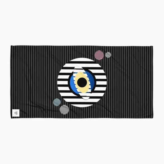 Yellow Eye Striped Beach Towel – Black & White Modern Coastal Towel
