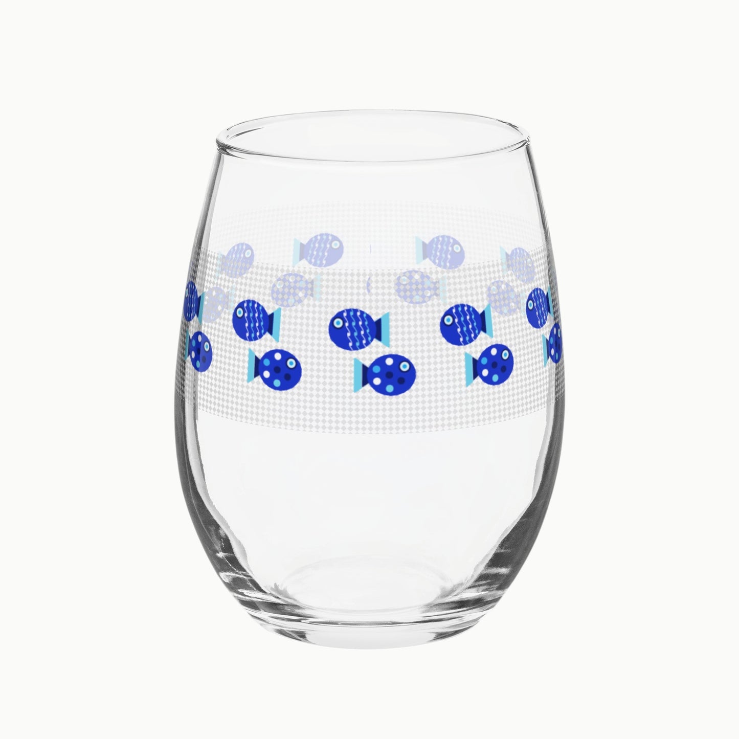 Deep Blue Fish Stemless Wine Glass — GAC Home