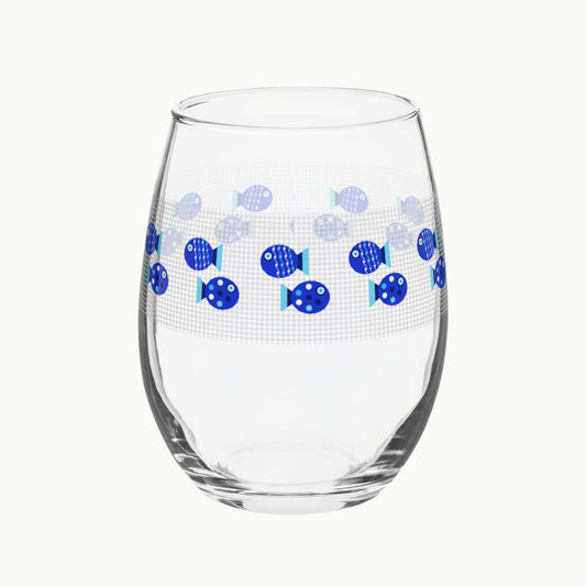 Deep Blue Fish Stemless Wine Glass — GAC Home
